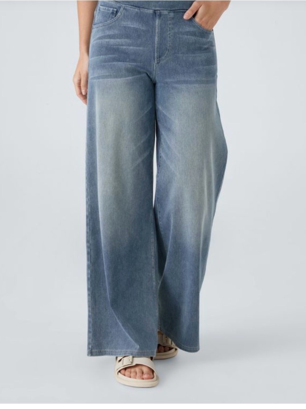 Halara Flex High Waisted Pockets Baggy Wide Leg Washed Casual Jeans